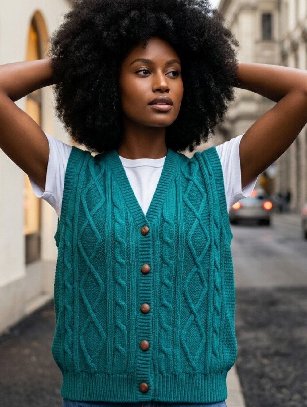 Vintage 90s RainbowRidge Teal Cable Knit Cardigan Vest M Boho Indie Transitional